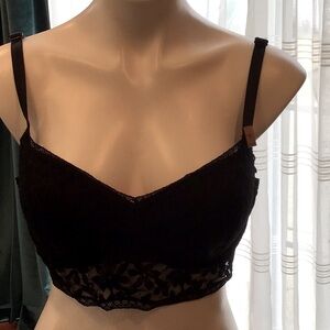 Pink push up black lace bra.